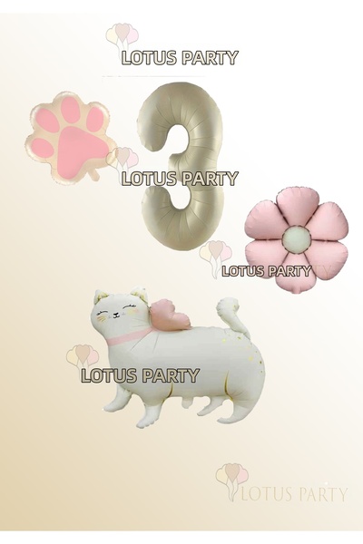 LOTUS PARTY Cat Foil Balloon - Cream Number Balloon - Pink Daisy Balloon Paw ...