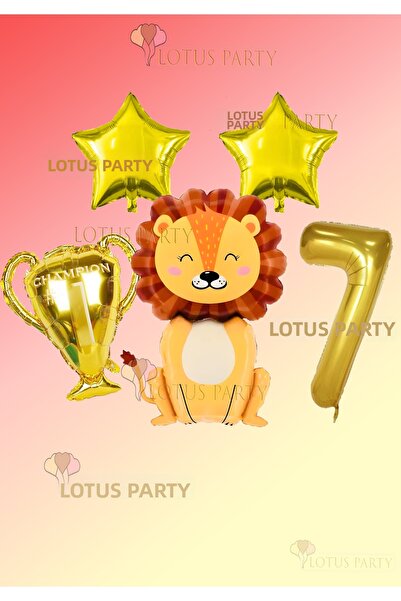 LOTUS PARTY بالون على شكل أسد، بالون ذهبي، بالون على شكل نجمة ذهبية، بالون عل...