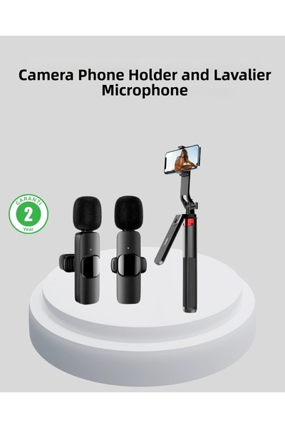 shopwave مجموعة أدوات إنتاج المحتوى مع ميكروفون لاسلكي مزدوج وعصا سيلفي مع حا...