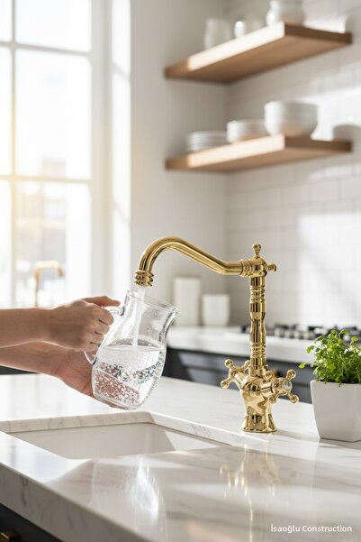 İSAOĞLU YAPI Kitchen Sink Faucet Gold Classic Design Fixture Brass Material R...