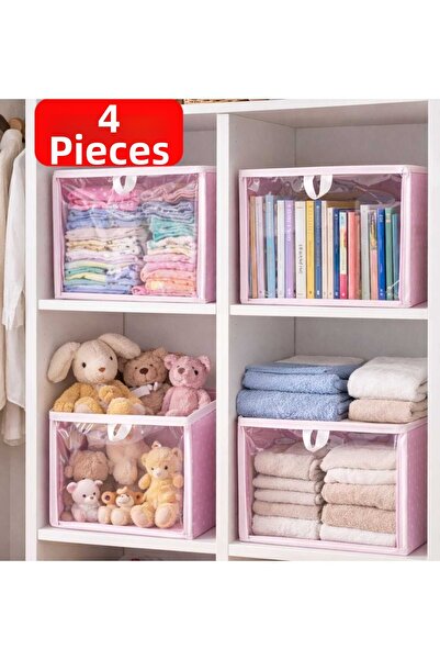 DEMİROĞLU EV TEKSTİL 4 Pack, Polka Dot Closet Box Shelf Organizer with Clear ...