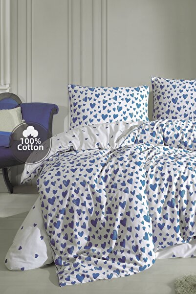 Cote Blanc Love Blue 100% Cotton Single Piped Double-Sided Duvet Cover Set