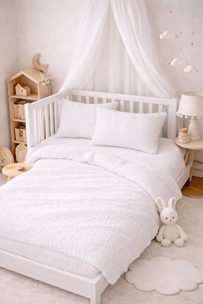 NazeninHome Muslin Baby Duvet Cover Set 100% Cotton (2 Layers) White
