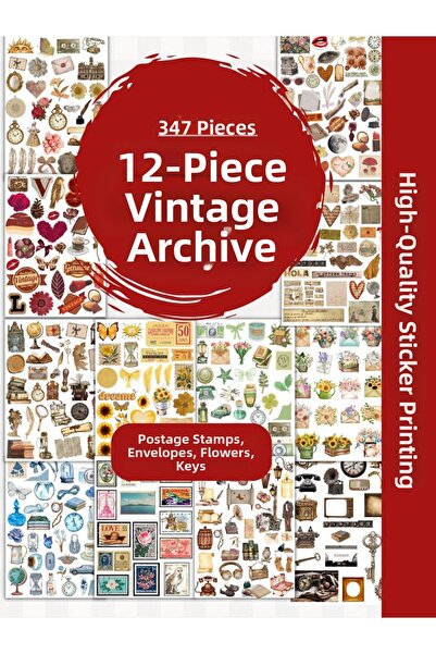 alışveriş kurdu Set de 12 autocolante vintage - Autocolant pentru agenda, tel...