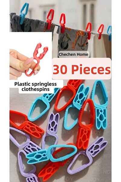 ÇEÇEN HOME 30 قطعة من مشابك الغسيل البلاستيكية بدون زنبرك ذات جودة عالية لا ت...