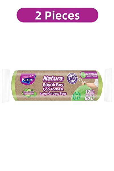 Parex أكياس قمامة ناتورا برباط، 10 قطع، حجم كبير 65 × 70 سم، عبوة مزدوجة