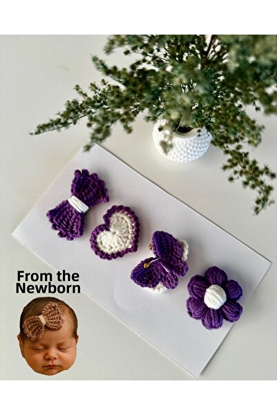livadesign7 Newborn Baby Hair Clips Handmade Mixed Set of 4 Hairless Purple B...