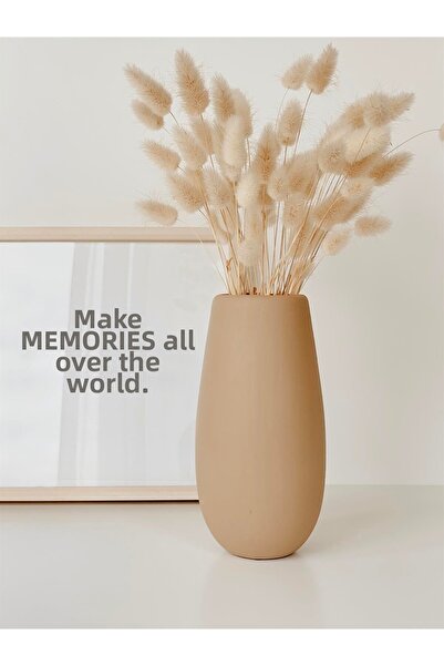 Hestia Home Κοντό Κυλινδρικό Κεραμικό Βάζο Γάλα-Καφέ