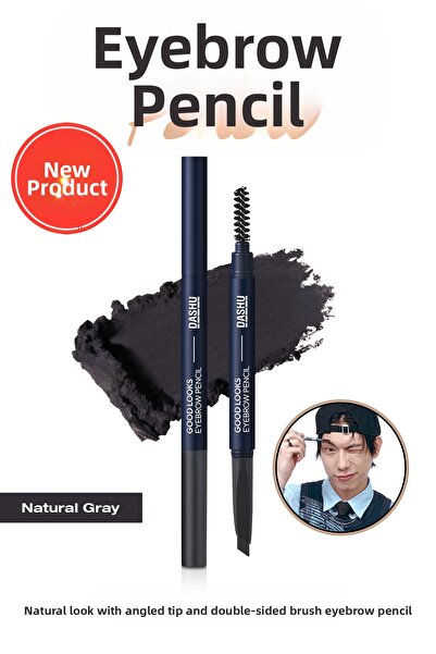 Dashu قلم حواجب ذو مظهر طبيعي، ذو طرف مائل ومشط، مزدوج الاستخدام للرجال [رمادي]