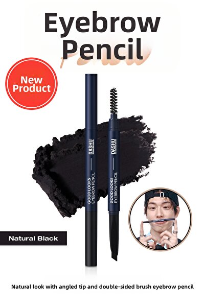 Dashu قلم حواجب ذو مظهر طبيعي، برأس مائل ومشط، مزدوج الاستخدام للرجال [أسود]