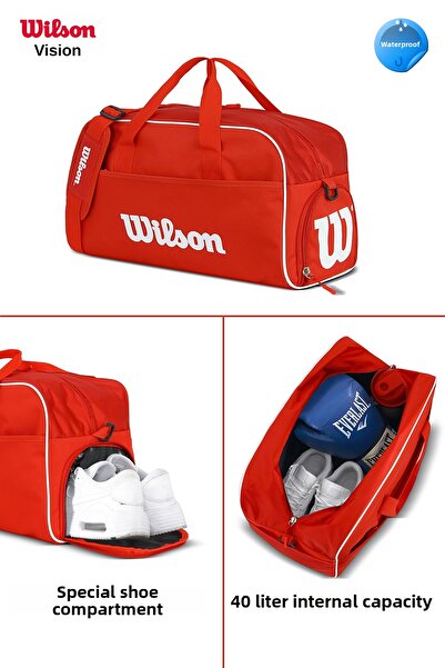 Wilson Licensed Red Unisex Waterproof Gym Fitness Sports Travel Bag with Shoe...