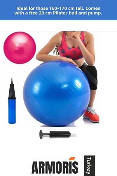 Armoris كرة بيلاتس زرقاء صغيرة 20 سم من الجيل الجديد للتمارين الرياضية مع مضخ...