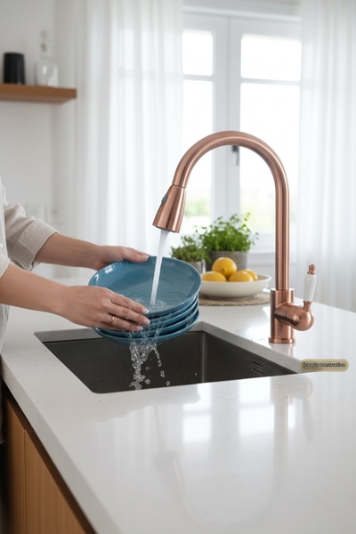 İSAOĞLU YAPI Copper Spiral Retro Kitchen Faucet Porcelain Extended System wit...