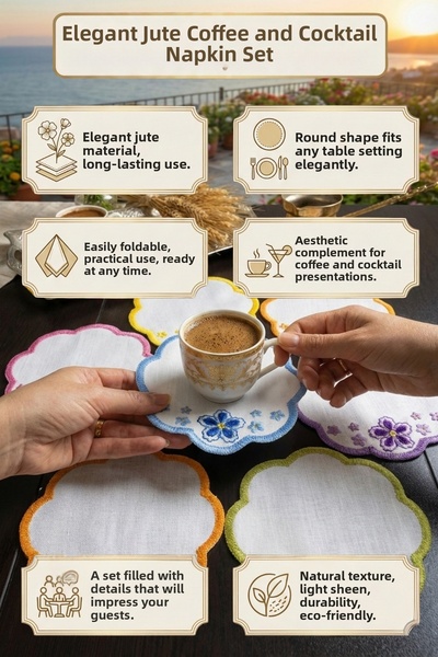 NGR HOME منديل كوكتيل مطرز باللون القهوة مكون من 6 قطع