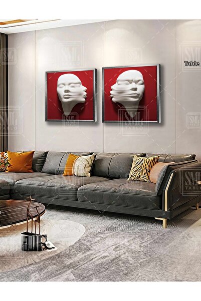 SML TABLO Red Sculpture Emerging from the Wall Kissing Romantic Lovers Double...