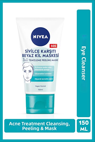 NIVEA 3in1 Anti-Acne White Clay Mask 150ml, Cleansing, Peeling, Mask, Pore Pu...