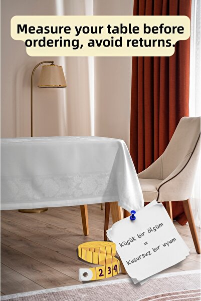 NEEA HOME مفرش طاولة منسوج من قماش الجاكار الأبيض من Jumbo Dertsiz، قابل للمس...