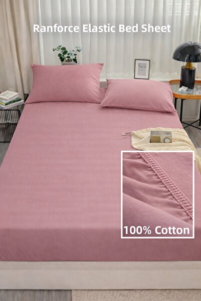 NazeninHome Ranforce 100% Cotton Elastic Fitted Sheet Set Single Size with Po...