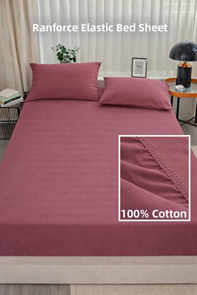 NazeninHome Ranforce 100% Cotton Elastic Fitted Sheet Set Double Size with Du...