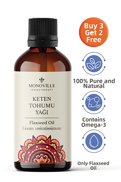 Monoville زيت بذور الكتان 100 مل نقي وطبيعي 100% (زيت بذور الكتان)