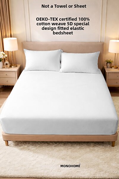 MonoHome White 57 Wire 100% Cotton Oeko-Tex ®   Elastic Sheet - Made from Duv...