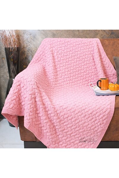 RTD&VLD Vita-183 Honeycomb Pattern Knitwear Blanket Sofa Shawl Pink 85*125cm