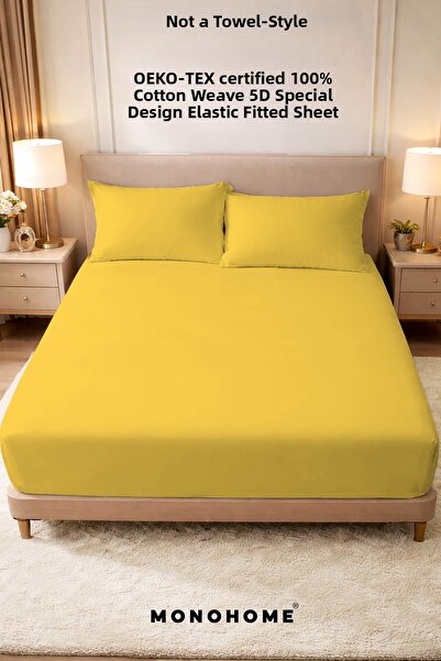 MonoHome Yellow 57 Wire 100% Cotton Oeko-tex® Elastic Sheet (Made from Duvet ...