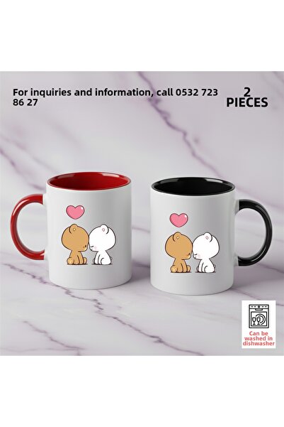 Ceymas Hediyelik Gift Bubu Dudu Couples Coffee Cup Gift Custom Printing (Doub...