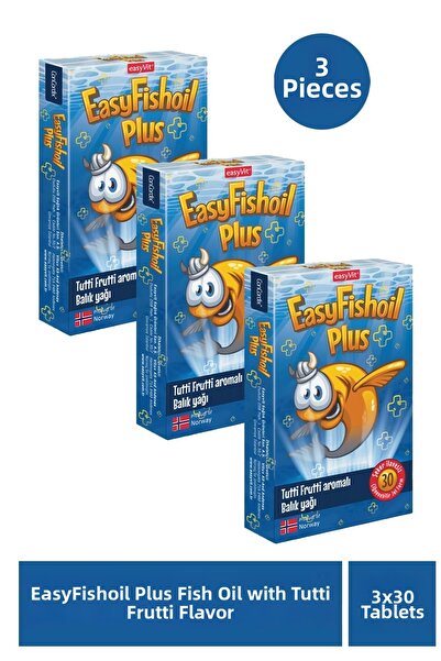 EASYVİT EasyFishoil Plus زيت السمك بنكهة توتي فروتي 30 جل مضغ 3 قطع