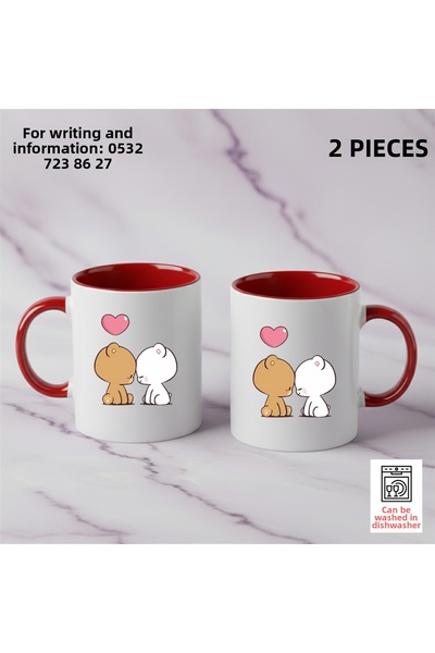Ceymas Hediyelik Gift Bubu Dudu Couples Coffee Cup Gift Custom Printing (Doub...