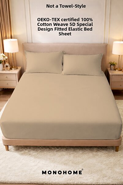 MonoHome Beige Colored 100% Cotton Oeko-tex® Elastic Sheet - Made from Duvet ...