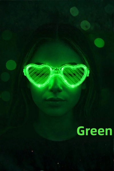 ReilaParty نظارات على شكل قلب مضيئة بإضاءة LED نيون خضراء - نظارات للحفلات وا...