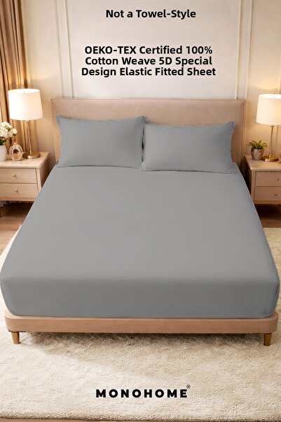 MonoHome Oeko-Tex ®   Certified 100% Cotton Fitted Sheet - 57 Wire Gray, Made...