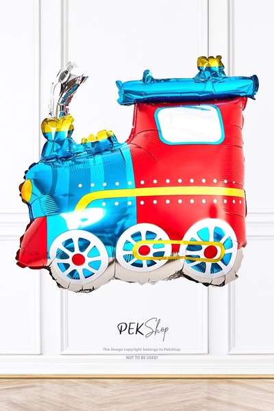 PEKSHOP Blue Red Train Foil Balloon