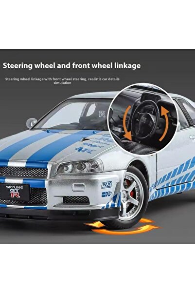 SCOWETTO Nissan Skyline Gtr R34 1:24 Scale Diecast Model Car Openable Doors N...
