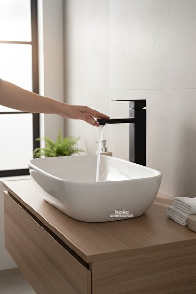 İSAOĞLU YAPI وعاء بالوعة خلاط صنبور بالوعة الأسود ماتي الأسود خلاط وعاء مربع