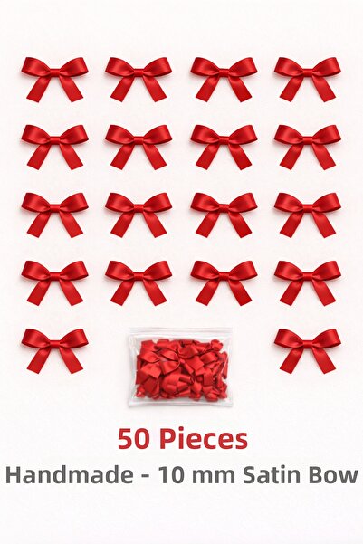 Ak Tuhafiye Panglică din satin cu fundă roșie – 10 mm pentru decorare, bomboa...