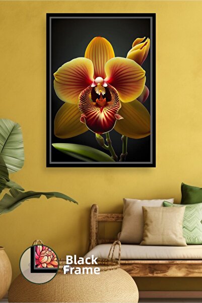 KOSS Dijital Жълто орхидеено цвете с енергична декорация за стена в хола и вс...