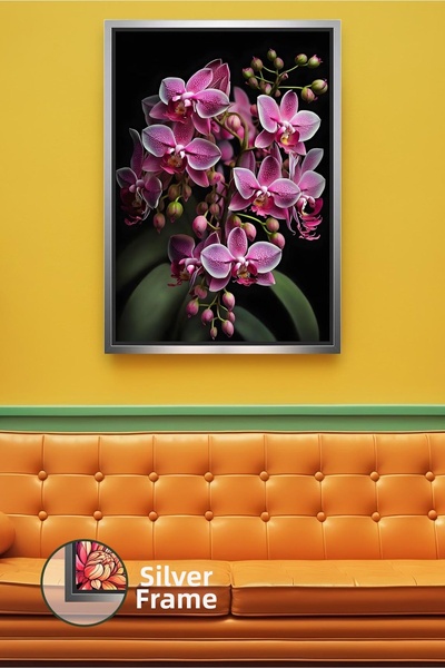 KOSS Dijital Лилаво орхидеено цвете на черен фон Модерно стенно изкуство Деко...