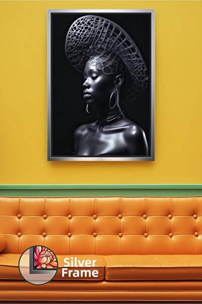 KOSS Dijital Black African Woman Portrait Decorative Wall Painting Modern Scu...