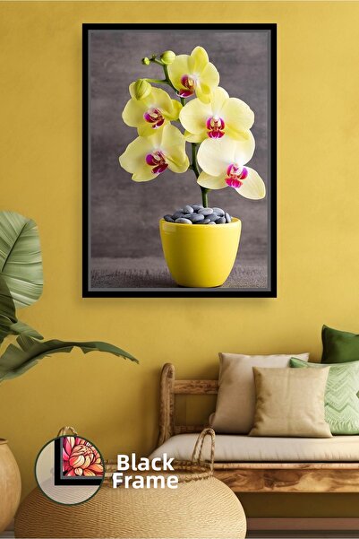 KOSS Dijital Картина с рамка с мотив жълта орхидея, декорация за стена с флор...