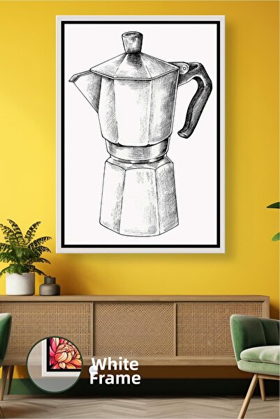 KOSS Dijital Διακόσμηση τοίχου με θέμα τον καφέ με μαύρο και άσπρο σχέδιο με ...