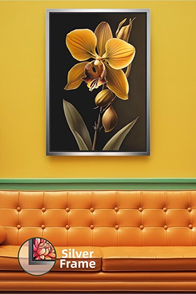 KOSS Dijital Floare de orhidee galbenă aurie, decor de perete cald, pictură p...