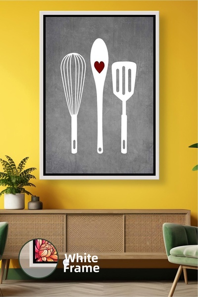 KOSS Dijital Tablou de pânză înrămat cu detalii minimaliste de inimă de bucăt...