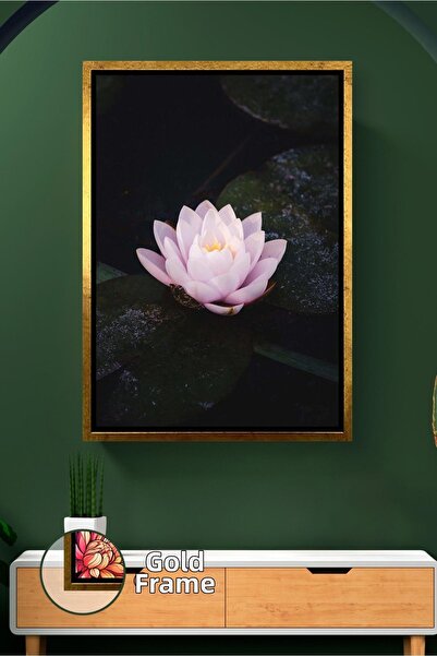 KOSS Dijital Pink Water Lily Lotus Flower Minimal Design Framed Canvas Painti...