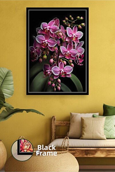 KOSS Dijital Лилаво орхидеено цвете на черен фон Модерно стенно изкуство Деко...