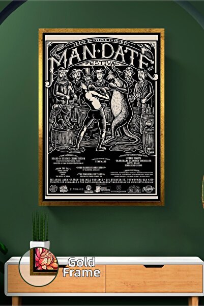 KOSS Dijital Pictură pe pânză cu cadru retro cu temă masculină cu barbă, pent...