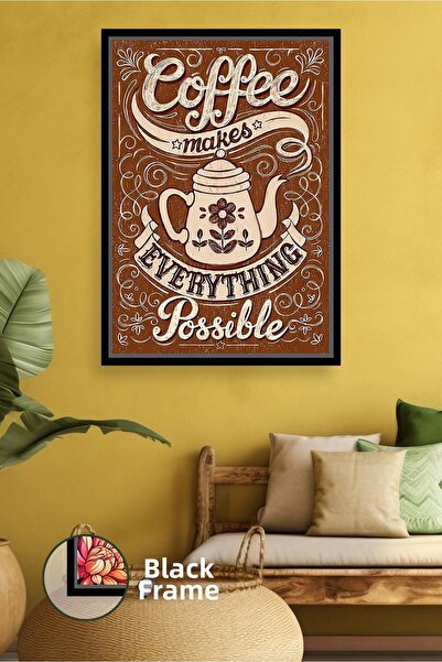 KOSS Dijital Εικόνα σε καμβά με πλαίσιο με θέμα τον καφέ, με ρετρό σχέδιο, δι...