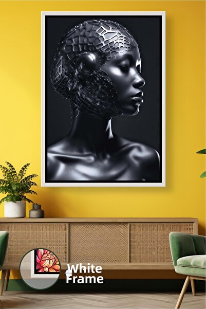 KOSS Dijital Μεταλλικό στολίδι τοίχου με γυναικείο πρόσωπο σε μαύρες αποχρώσε...