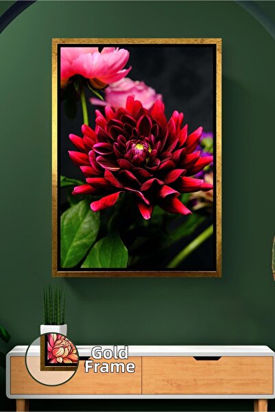 KOSS Dijital Vibrant Red Dahlia Detailed Flower Photo Framed Canvas Painting ...